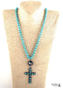 Boho Necklace, RH Precious Blue Lava Stone, Cross